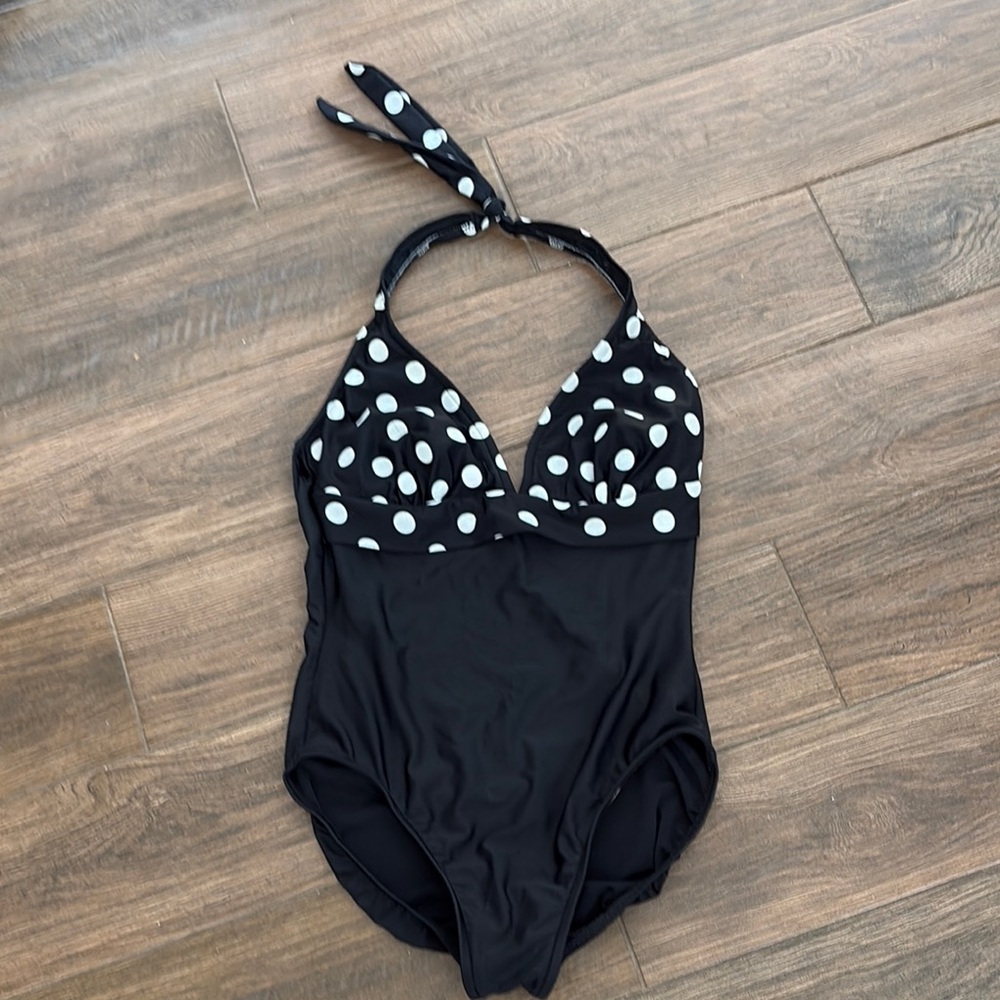 Ladies Black Polka Dot Swimsuit, size 10